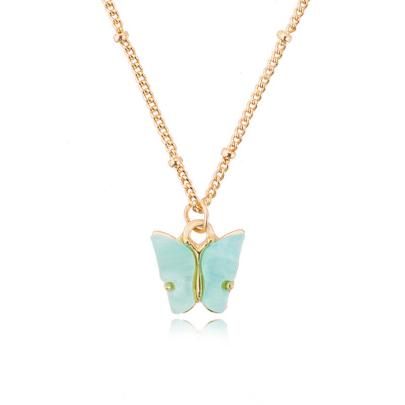 Cute Butterfly Pendant Necklaces For Women Gold Color Chain Collar Shine Choker Necklace Party Engagement Jewelry: Blue