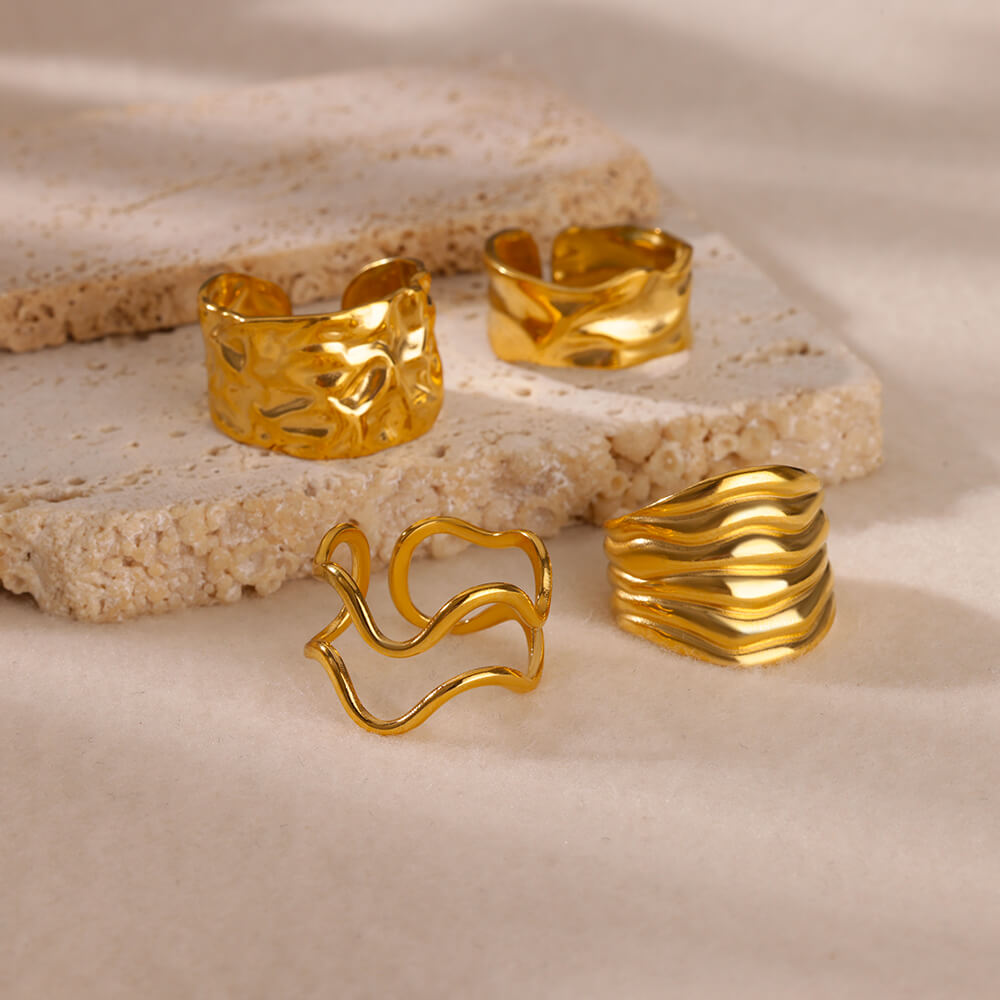 Anillos de apertura gruesos geométricos irregulares para mujer, anillo de boda de Color dorado de acero inoxidable, joyería estética de , de