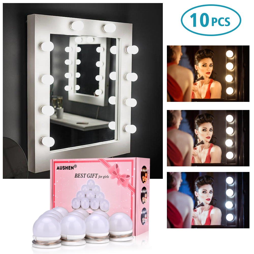 Led forfængelighed spejl makeup pærer kit 30 slags lysstyrke hollywood toiletbord kosmetik dæmpbar væglampe 10 pærer