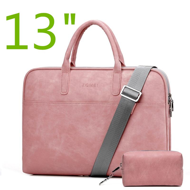 Waterproof PU Leather Laptop Case 13 14 15 Inch Business Handbag Notebook Tablet Briefcase with One Extra Adapter Bag: Pink-13inch