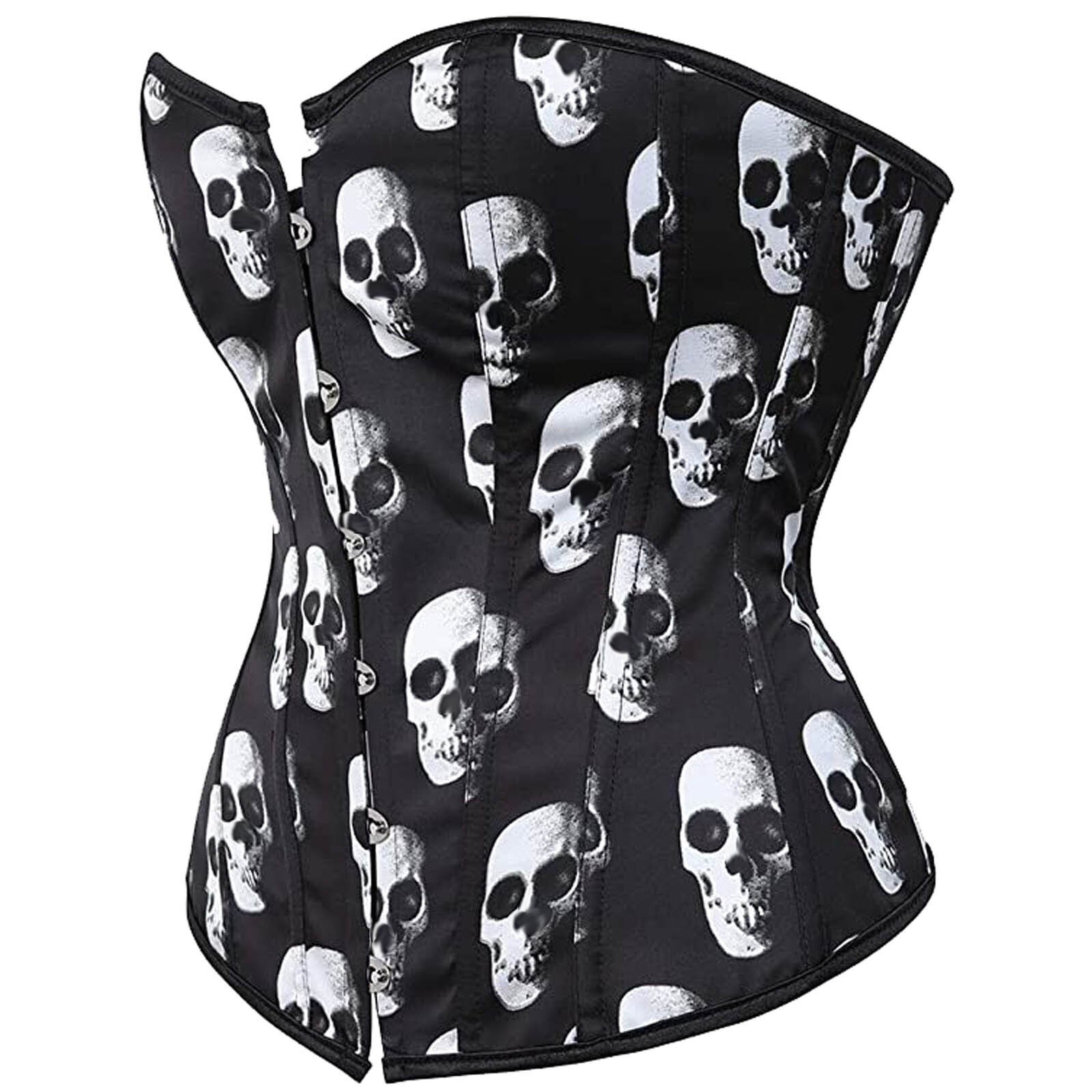 Corset Top Bustier Satin Skull Print Plus Size Boned Posture Corset Shapewear Outfit Sexy Push Up Slimming Corset