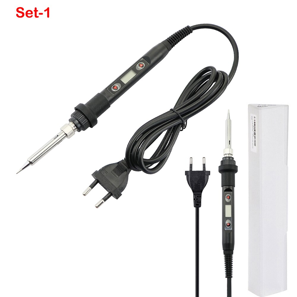Digital Kit de soldadura eléctrico de hierro temperatura ajustable 220V 110V, herramienta de soldadura calentador de cerámica de puntas de soldadura de herramientas eléctricas: Black / set-1 / EU