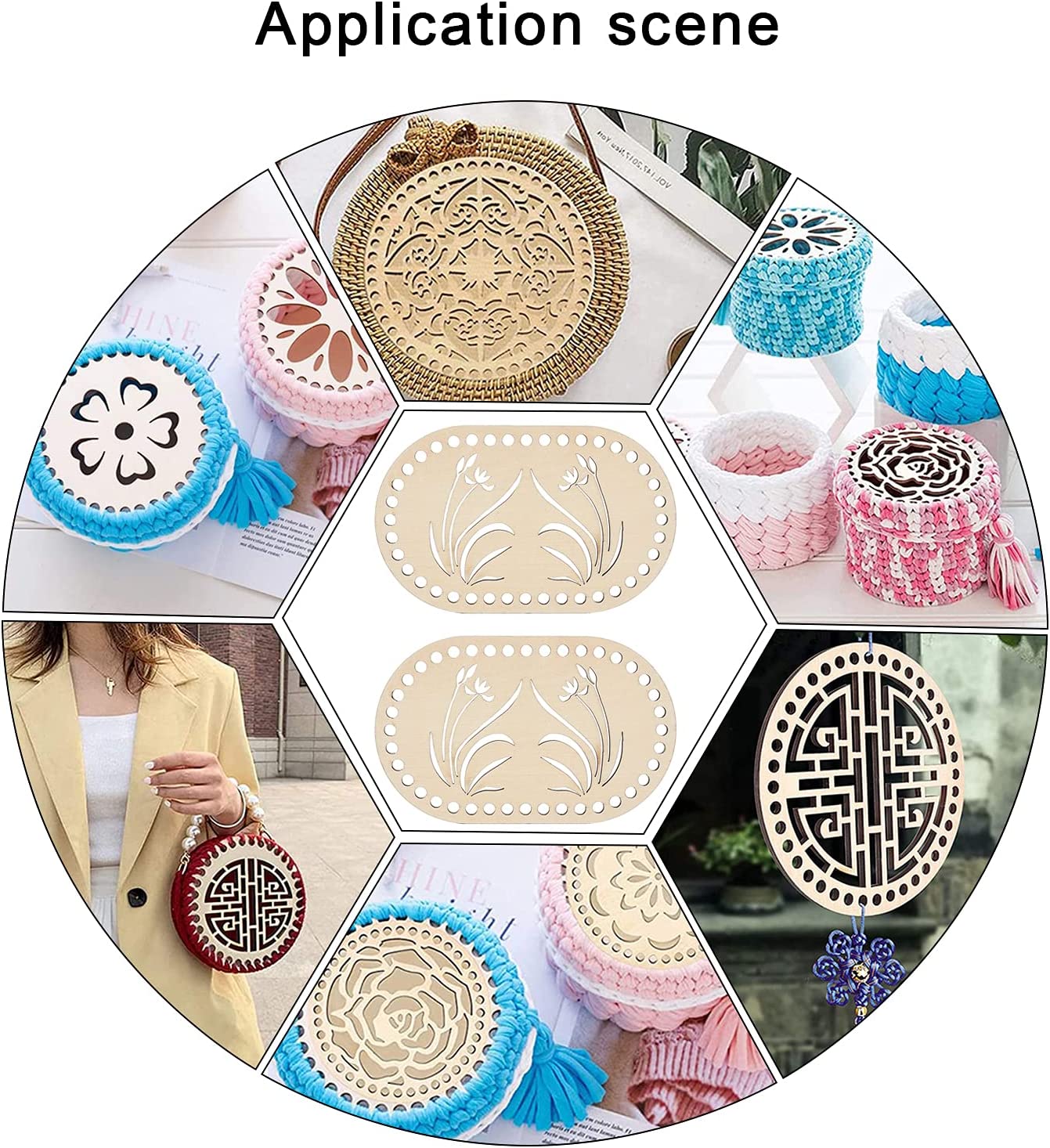 2 stk. naturlig trekurvbunn, fast heklet kurv, trebunn til diy-kurvfletting, forsyninger til hobbylaging, hjemmedekorasjon