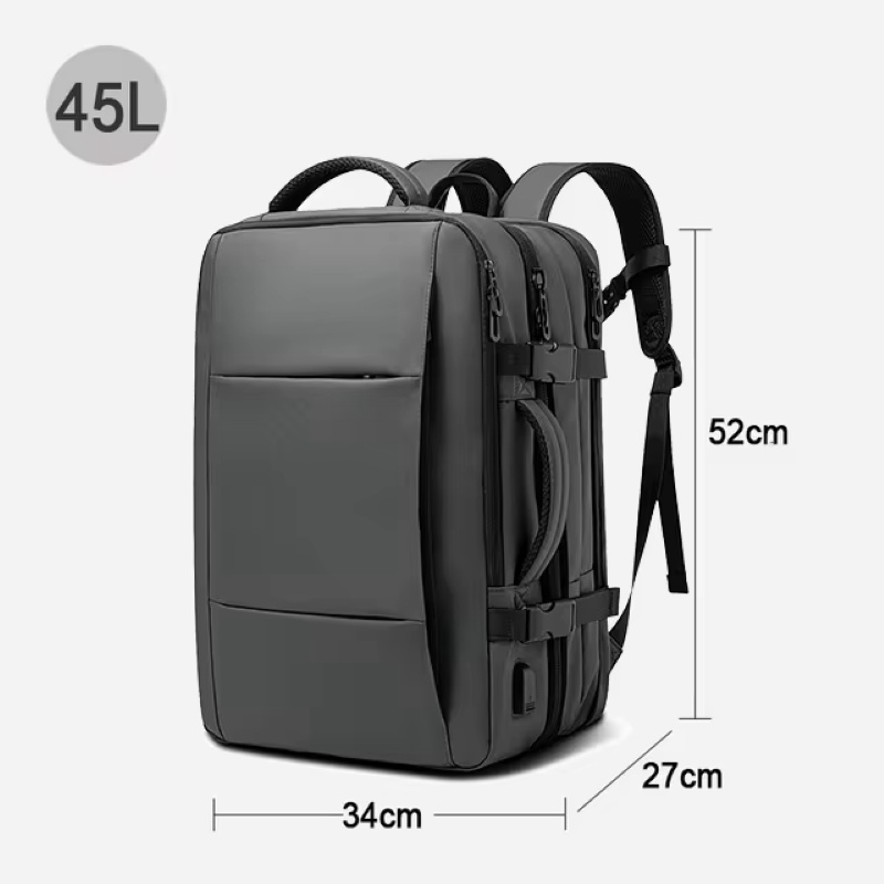 Men's business backpack expandable commercial laptop backpack travel bag large capacity waterproof backpack: black