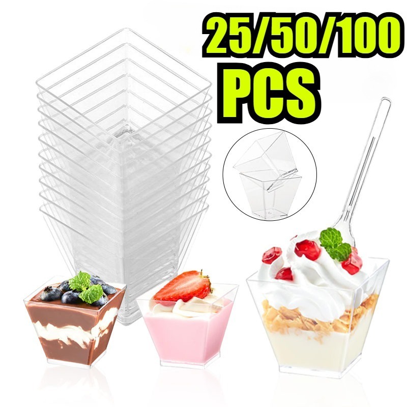 25/50/100PCS Transparante Ladder Vormige Cups Dessert Cups Pudding Fruit Ijs Kamp Verjaardagsfeestje plastic Voedsel Container