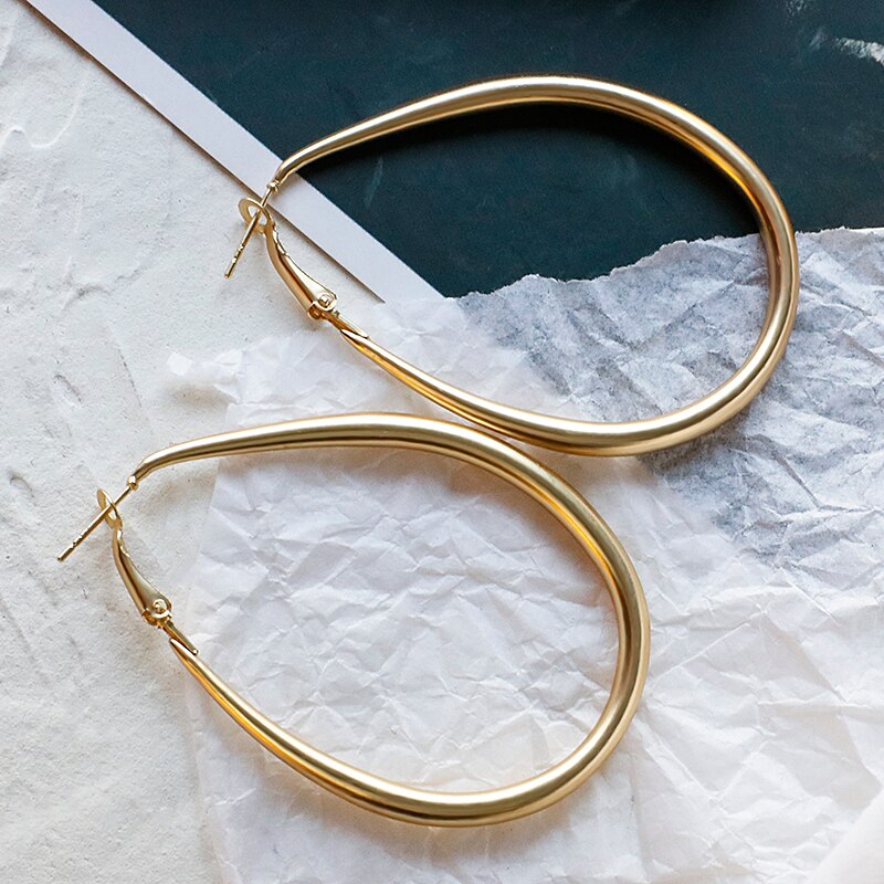 AMORCOME Gold Color Metal Round Ring Trendy Hoop Earrings For Women Geometric Statement Earrings Wedding Jewelry