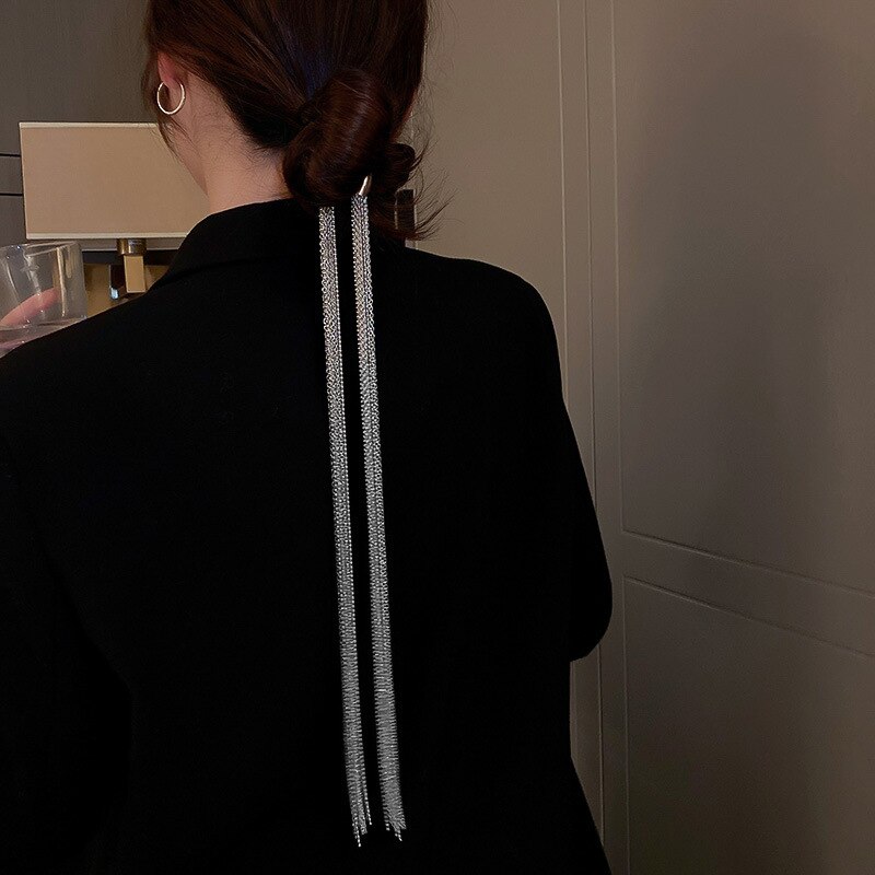 FYUAN Mode Zilveren Kleur Ketting Haarspelden Vrouwen Gevlochten Hoofdband Lange Kwast DIY Hairwear Accessoires Statement Sieraden