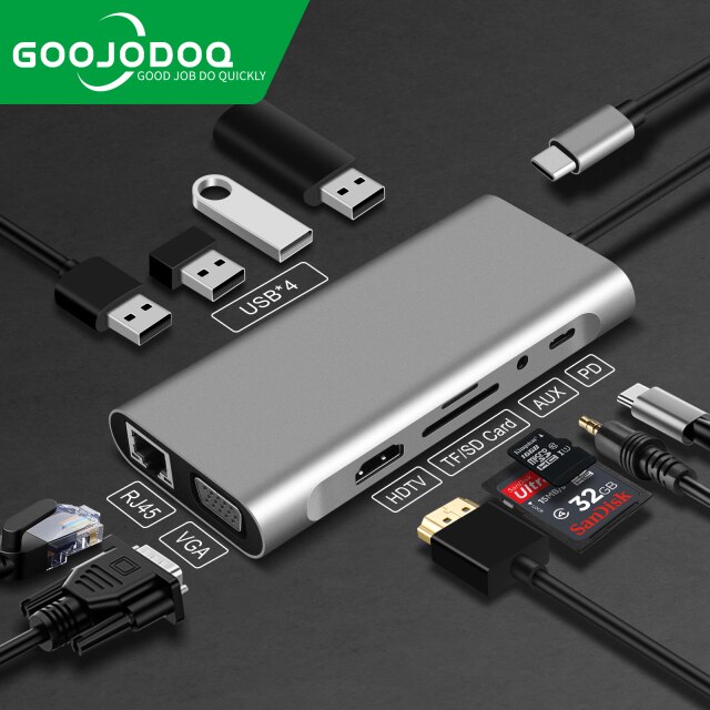 Usb Hub C Hub Adapter 6 In 1 Usb C Naar Usb 3.0 Hdmi-Compatibel Dock Voor Macbook Pro voor Nintendo Switch USB-C Type C 3.0 Splitter: 11 IN 1