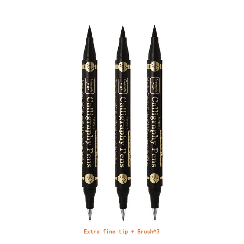 3/6PCS Dual Tip Pen Black Calligraphy Brush Pen Lettering Pens Art Marker White Pen for Beginners Writing Sketches Art Drawings: Extra Fine Tip-3Pcs