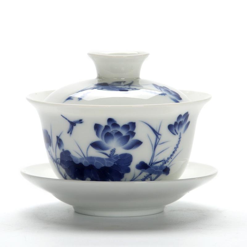 Chinese Traditional Gaiwan Teaware Set Ceramic Teapot Kettle Handpainted Gaiwan Set Porcelain Chinese Kung Fu Tea Set Tea Tureen: 7
