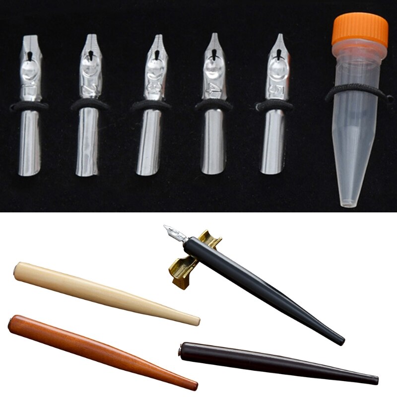 Calligraphy Fountain Dip Pen Set Writing + 5 Nibs Ink Kit Box for Lettering Sketching