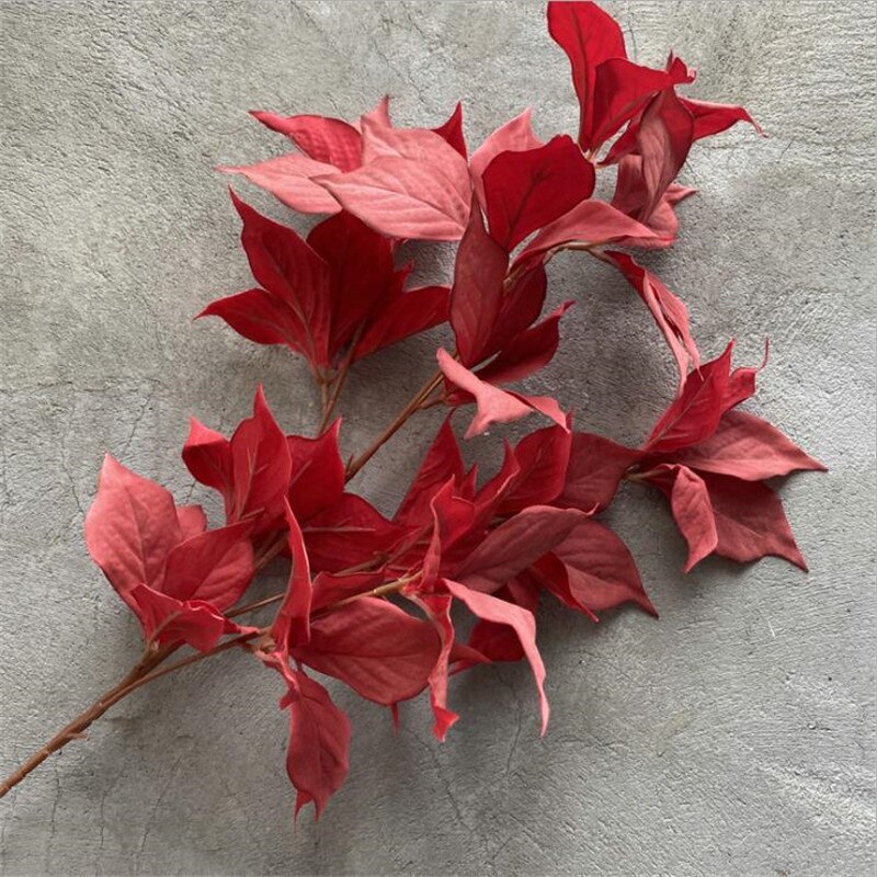 One Silk Filbert Tree Leaf Branch Artificial Hazel Greenery Plant for Green Wall Floral Decoration: Red