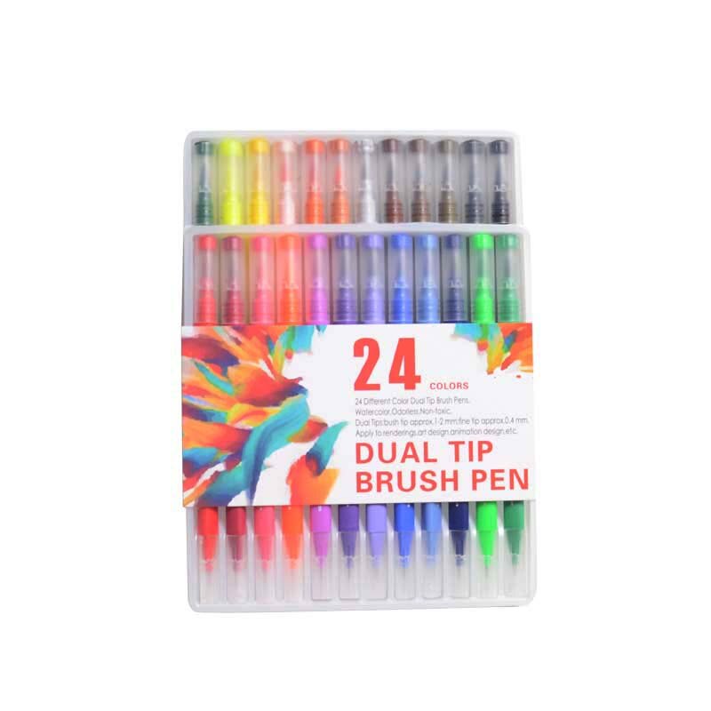 Aquarel Markers 12/24/36/48/60/72/100/120 Kleuren Dual Tip Borstel Pen voor Art Belettering Kalligrafie Pen Маркеры Для Скетчинга: 24 Colors Colorful