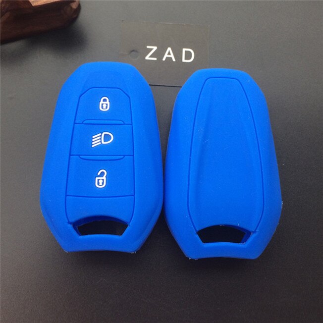 ZAD silicone rubber car key fob case cover holder shell for Peugeot 308 508 3008 4008 5008 for Citroen smart remote key: Blue