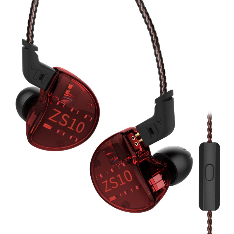 KZ ZS10 4BA+1DD Hybrid In Ear Earphone HiFi Earphone Earplug Headset Earbud Noise Cancelling DJ Earphone AS10 ZST: red with mic