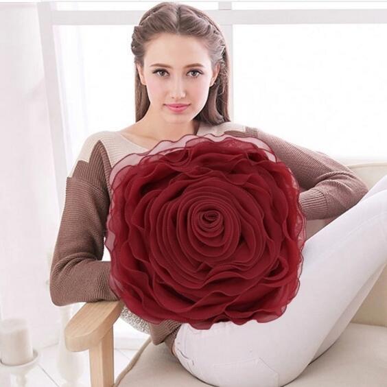 3d Yarn Rose Pillows Romantic Flower Sofa Cushion Bed Flower Pillows Wedding Decor Rose Pillows Valentine's Day: Light Purple
