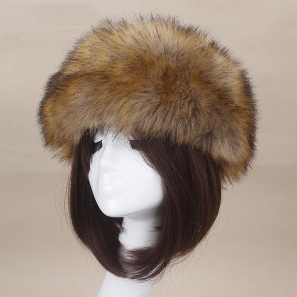 Winter Thick Furry Hairband Fluffy Russian Faux Fur Women Girl Fur Headband Hat Winter Outdoor Earwarmer Ski Hats: Dark Brown