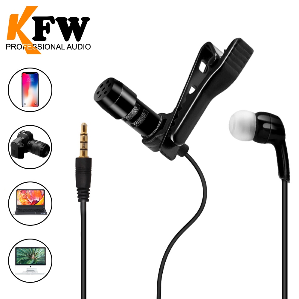 KFW Condenser Lavalier Microphone With Earphones Mini Computer Mobile Phone Reporter lapel Mic For Recording