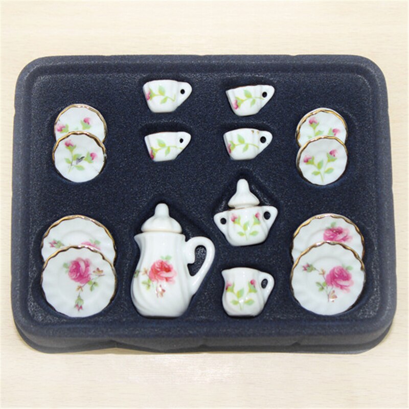 1:12 miniatur 15 stücke Porzellan Tee Tasse Set Chintz Blume Küche Geschirr Puppenhaus Möbel Spielzeug Für Kinder 19 Muster: SC0275