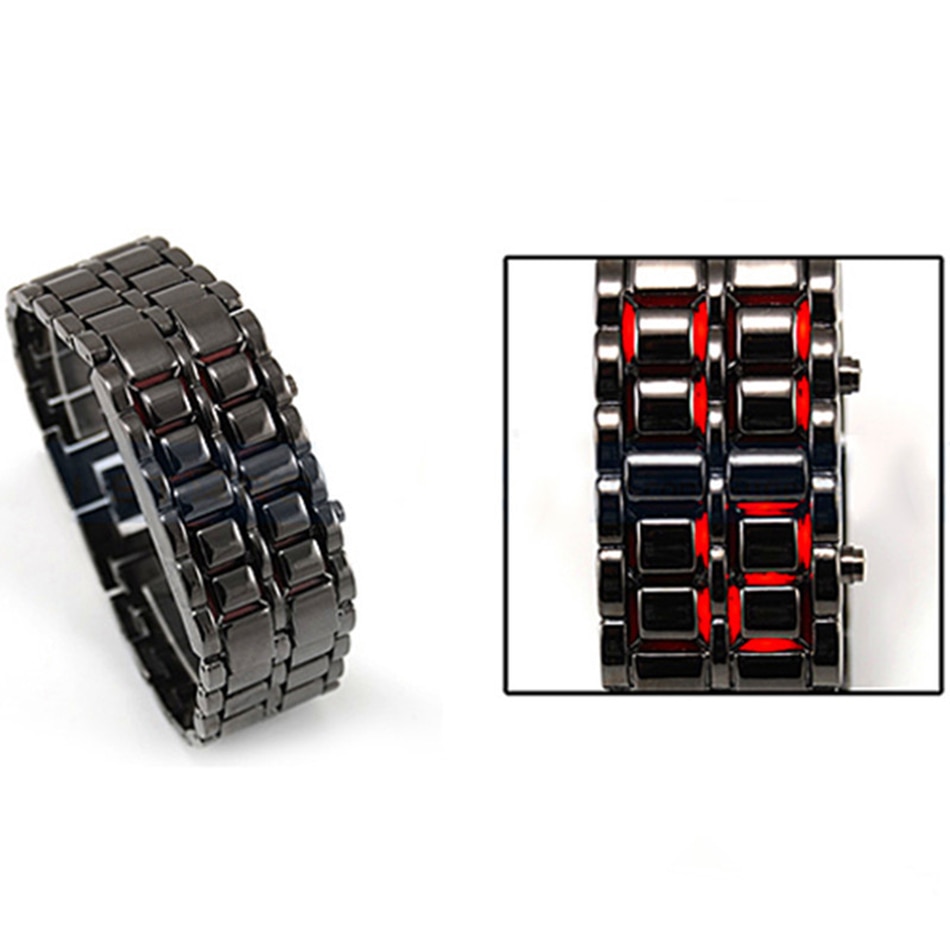 Reloj con plancha de Lava Samurai para hombre, reloj de acero inoxidable de lujo con correa LED, reloj electrónico deportivo para hombre, reloj Digital Led para hombre