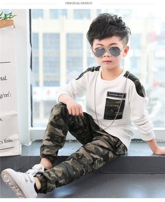 Kids Sport Clothing Sets Boys Tracksuit Autumn Camouflage Children Tops Pants 2Pcs Kit Outfit Teenager Boys Camouflage Tracksuit: white / 4T