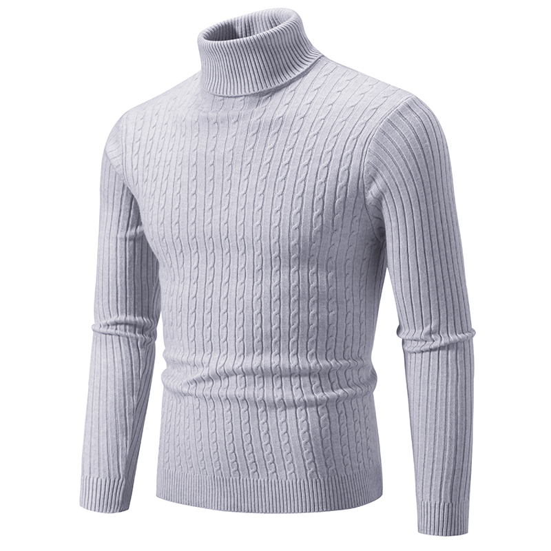 Herregenser med høy hals ensfarget pullover strikket varm avslappet polokrage joggetøy ull herre vinter utendørs topper: S / Himmelblå
