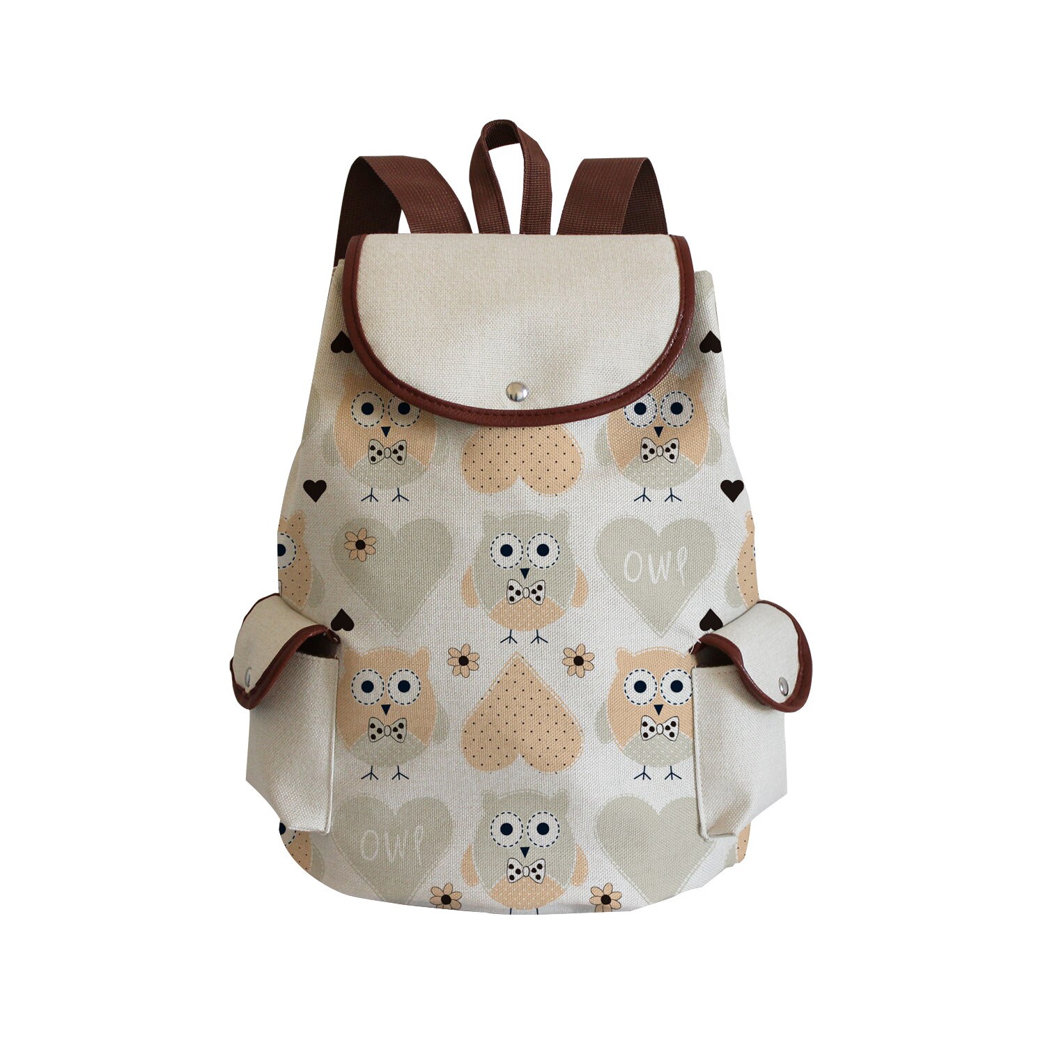Cartoon Owl Print Linen Backpack Animal Large Capacity Portable Drawstring Backpack Chinese Storage Travel Women Casual Book Bag: sj0880 Owl Bag