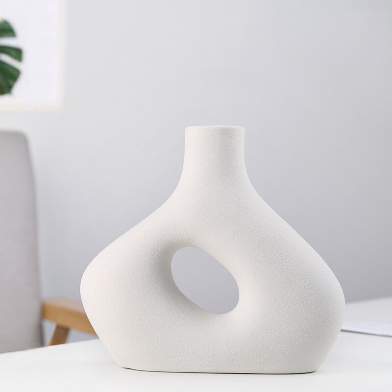 Nordisk keramik vase frostet blomsterbeholder moderne kunst stue boligindretning kontor interiør haveindretning tilbehør: Hvid vase