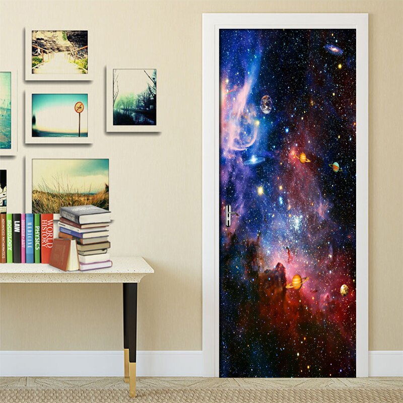 Dørklistremerker univers stjerneklar vanntett 3d veggpapir til stue soverom dør tapet pvc selvklebende kunst veggdekor