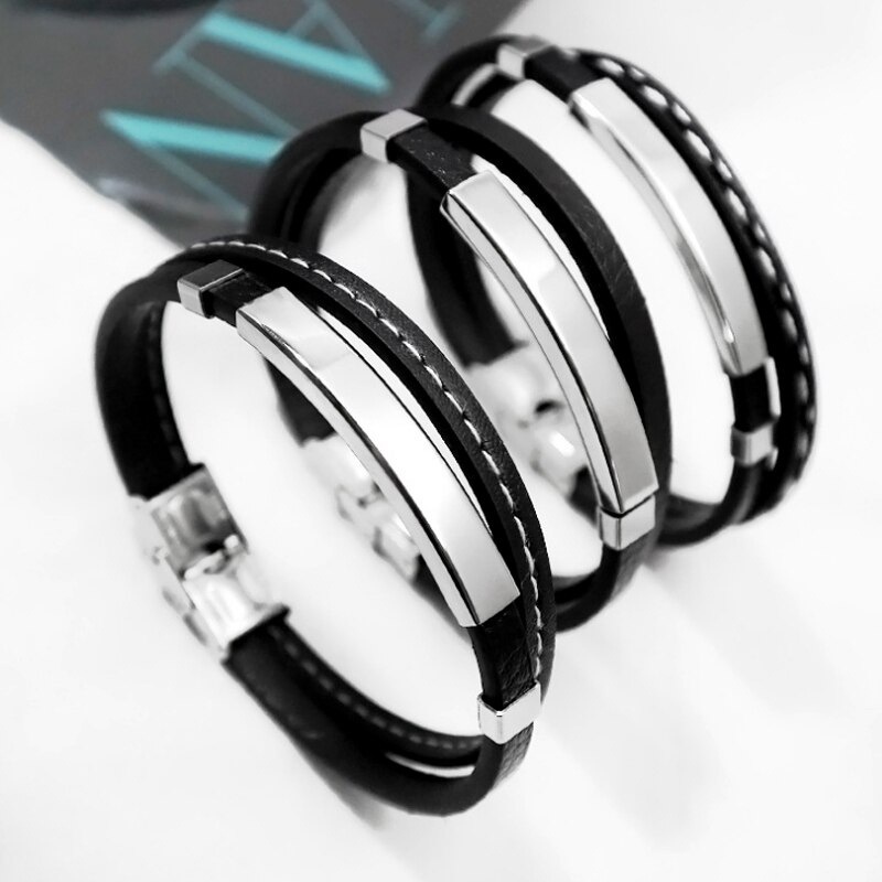 Neue schmuck Jahrgang Schwarz Gummi Armbinde Edelstahl Silikon Männer Armbänder Armreifen für frauen 2022