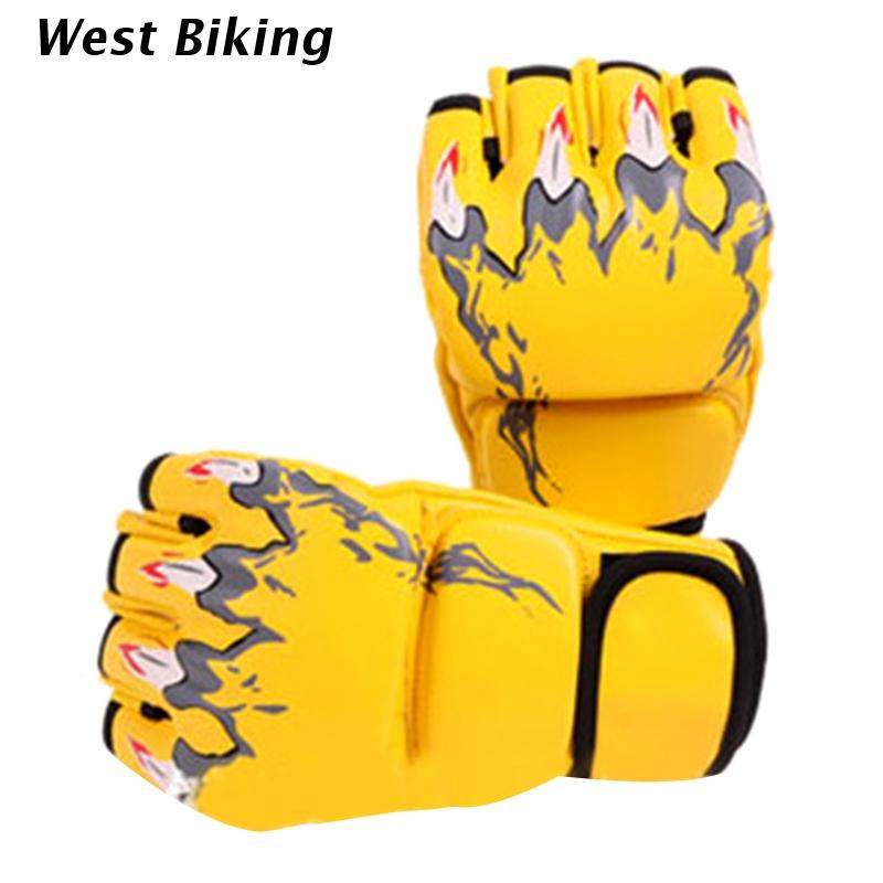448D 1 para PU skórzane rękawice bokserskie pół palca rękawice bokserskie rękawice treningowe rękawice Kickboxing dla dorosłych: żółty