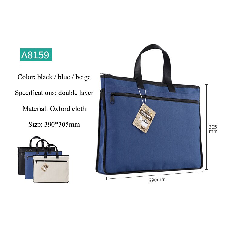 Deli 1pcs Waterproof File Folder Capacity Double Layers Document Holder Zipper File Bag with Handle Waterproof Canvas Handbag