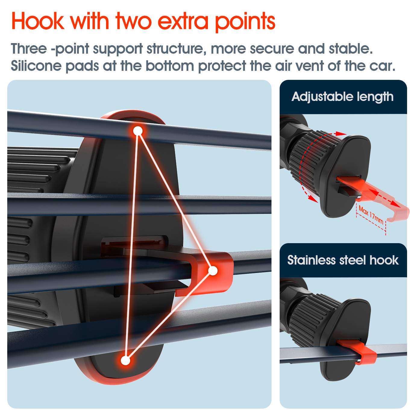 Car Vent Phone Mount with Lock Hook, Air Vent Car Phone Holder, One Hand Quick Mount & Release Cell Phone Holder Mount