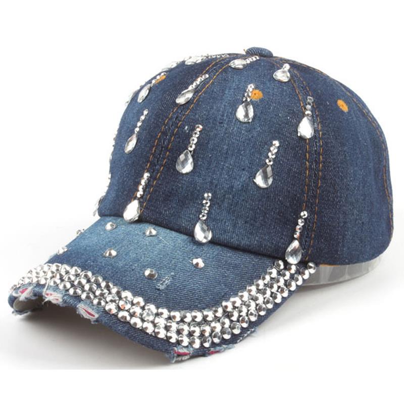 Mærke denim hatte fritid med vand rhinestones vintage jean bomuld baseball kasketter til mænd kvinde kasket