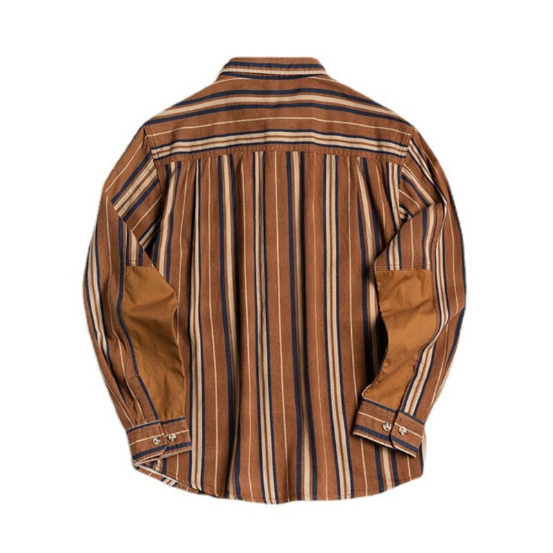 Camisas De algodón De manga larga con botones para Hombre, Camisas De rayas verticales verdes Vintage, Tops, ropa De calle coreana