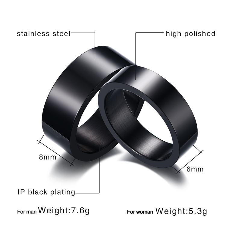 Vnox Black Stainless Steel Ring for His and Her Best Friend Promise Jewelry