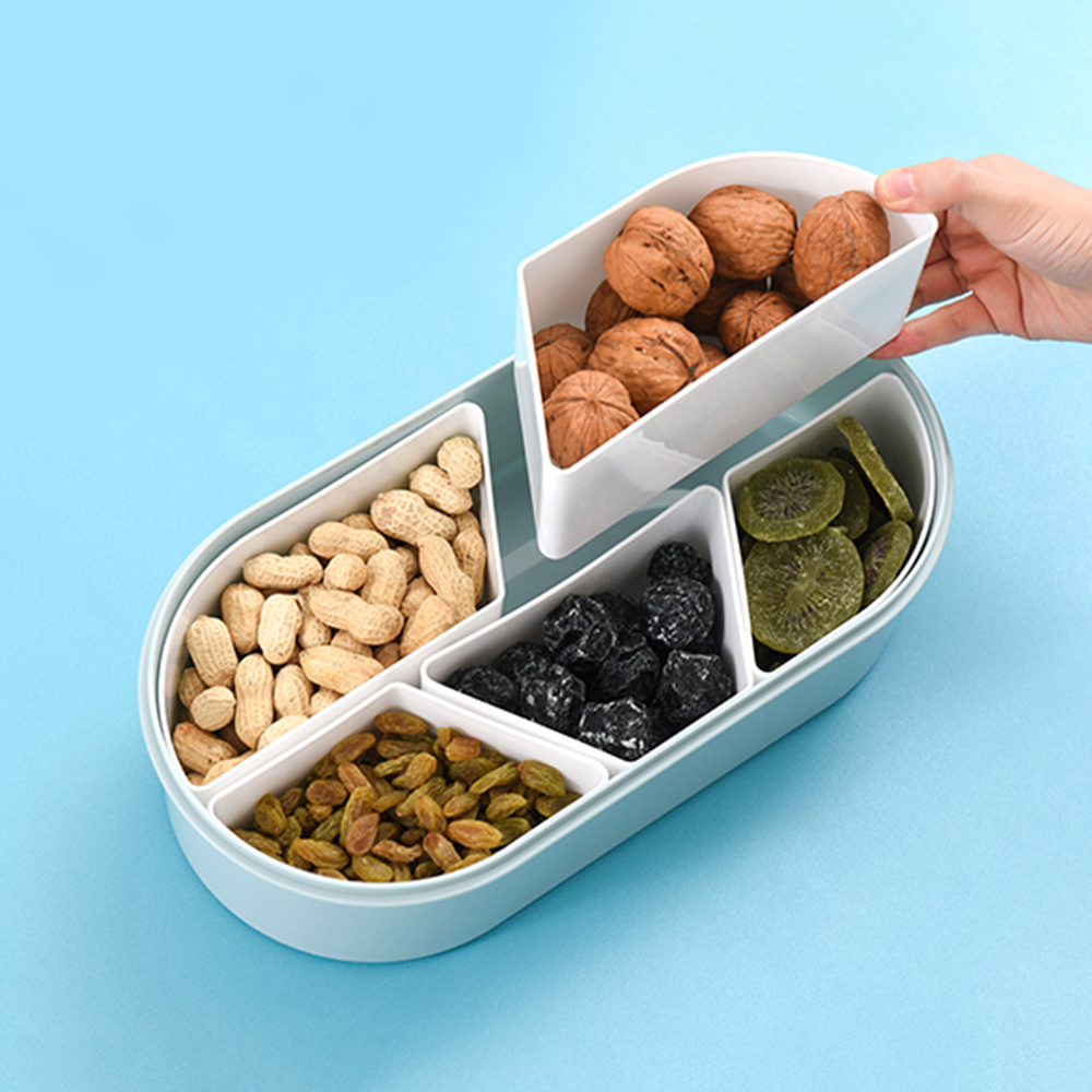Fruits Nuts Plate with Lid Seal Detachable Multi Sectional Sub Grid Plastic Tray Candy Snack Dessert Serving Fruit Platter
