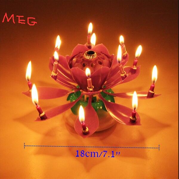 Musical Birthday Candle Flower Lotus Beautiful Happy Birthday Party Rotating Light Decoration Music Candle Lamp