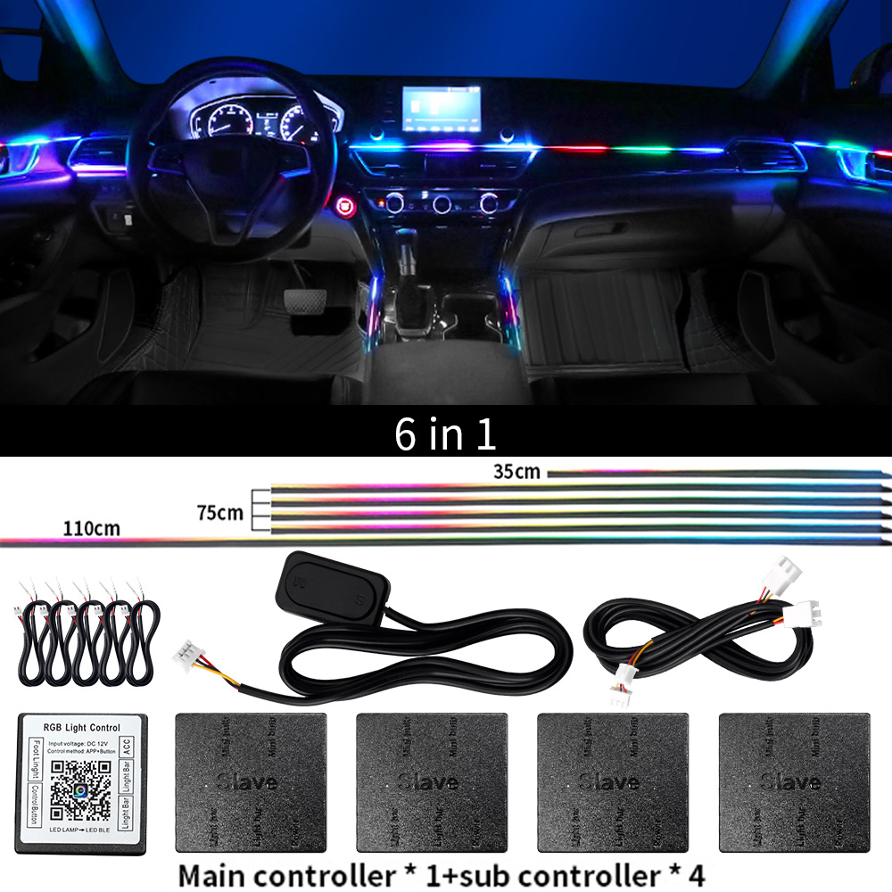 Luz LED ambiental Universal para Interior de coche, sinfonía FullColor Streamer RGB, 64 colores, tira acrílica oculta, decoración, lámpara de ambiente: Verde