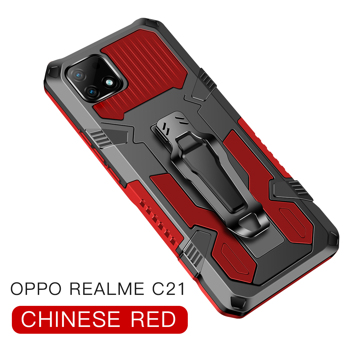 Armor Case Voor Oppo Realme C21 Case 6.5 ''Shockproof Riemclip Holster Cover Voor Realmi C21 6.5'' C 21 Telefoon Case RealmeC21: For OPPO A93 / Red