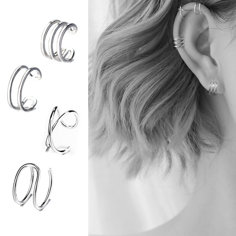 Boucles d&#39;oreilles en argent Sterling 925 véritable, boucles d&#39;oreilles simples, Cartilage Non percé, à Clip pour femmes et filles