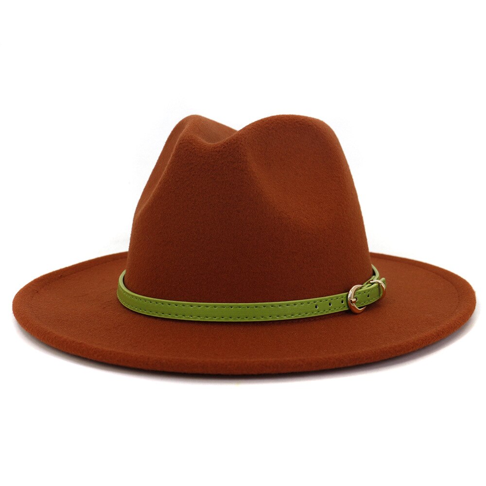 FS – Chapeau Fedora en feutre de laine pour homme et Femme, casquette à large bord, Vintage, Trilby Jazz, pour Couple, collection hiver et automne: Rust Red