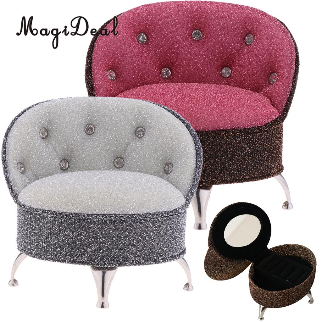 1/6 Scale European Style Single Sofa Chair with Rhinestone Dolls House Bedroom Living Room Furniture Decoration Model Toy