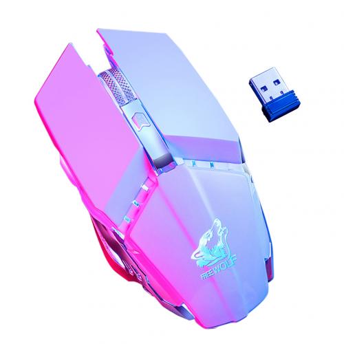 Free Wolf X11 Wireless Rechargeable Game Mouse Silent Illuminated Mechanical 1800Dpi 2.4G USB Wireless 7 Color Mouse: white
