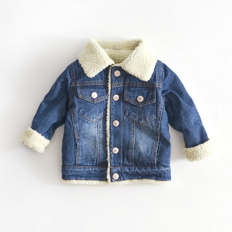 Denim Jacket For Girls Boys Fall Winter Cashmere Thicken Jeans Coat Children Clothes Warm Outerwear Baby Denim Jackets 1-6Y