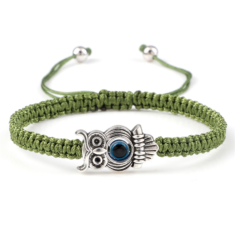 Pulsera ajustable de ojo de la suerte para hombre y mujer, brazalete trenzado de cuerda de hilo rojo hecho a mano, amuleto de búho, joyería de la amistad: Verde Dragonly