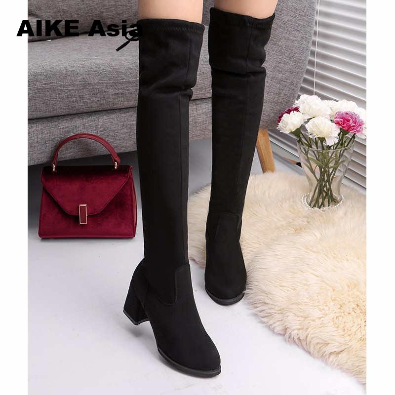 Women Casual Over The Knee Boots Shoes Winter Women Female Round Toe Platform High Heels Pumps Warm Snow Boots Mujer W391
