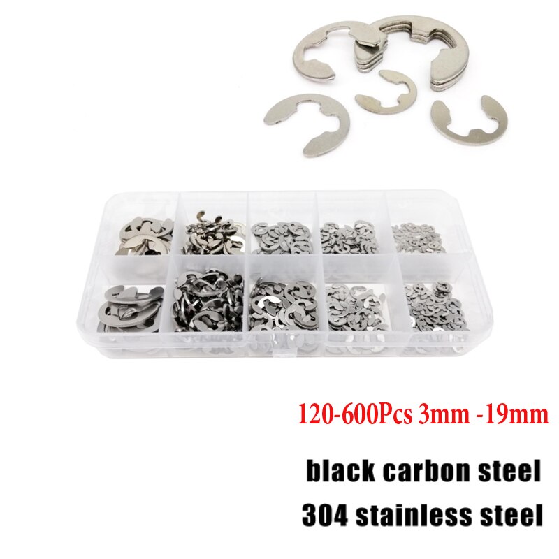 70-600Pcs 3mm -19mm Retaining Ring Assortment Kit black circlip snap retaining rings set and 304 stainless steel carbon steel