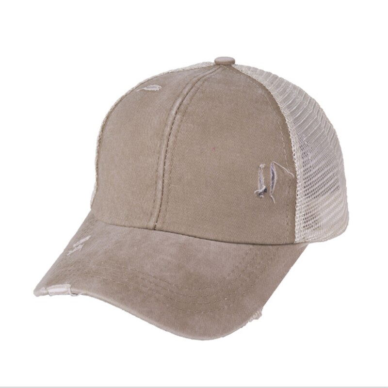 Paardenstaart Baseball Cap Vrouwen Verontruste Gewassen Katoen Caps Casual Zomer Snapback Hoed Rand Vader Hoeden: Khaki