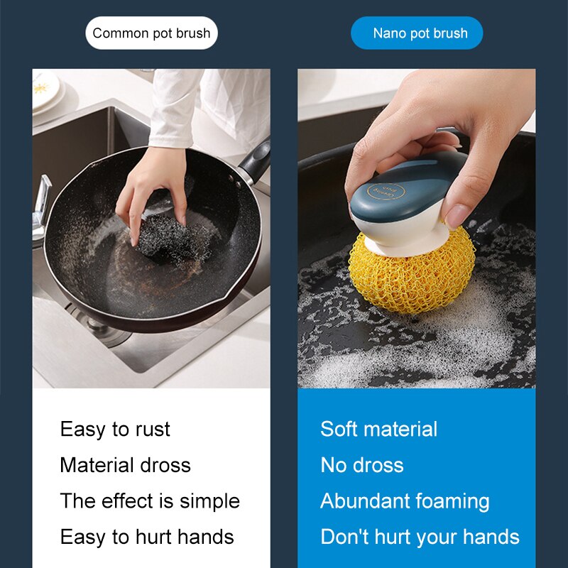 Nano piłka stalowa szczotka druciana piłka sprzątanie kuchni zmywanie naczyń wełna stalowa podkładka robić czyszczenia kolorowy uchwyt robić szorowania